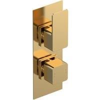 nuie WIN8TW02 Windon Modern Bathroom Concealed Square Twin Thermostatic Shower Valve with Diverter, 215mm, Brushed Brass