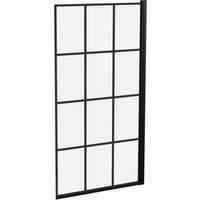 Black Grid Reversible Hinged Shower Bath Screen with 6mm Toughened Safety Glass