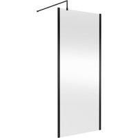 Hudson Reed 900mm Outer Framed Wetroom Screen With Support Bar - Matt Black