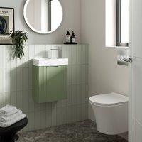 Nuie Deco Wall Mounted Fluted Basin Vanity Unit 400mm 1 Tap Hole Satin Cabinet