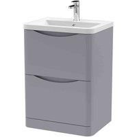 Nuie Lunar FS 2-Drawer Vanity Unit & Ceramic Basin 600mm - Satin Grey