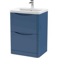 nuie 600mm Floor Standing 2 Drawer Vanity & Ceramic Basin - Satin Blue, Blue