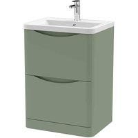 nuie 600mm Floor Standing 2 Drawer Vanity & Ceramic Basin - Satin Green, Green