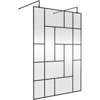 Hudson Reed BFAFB14 Abstract Modern Bathroom /'Shower Shield/' Coated Framed Free Standing 8mm Toughened Safety Glass Wetroom Screen with 2 Support Arms, 1400mm, Matt Black