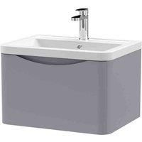 nuie Modern Bathroom Wall Hung 1 Drawer Vanity Unit & Ceramic Basin, 600mm, Satin Grey