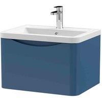 Nuie Lunar Wall Hung 1-Drawer Vanity Unit & Ceramic Basin 600mm Wide Satin Blue