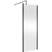 Nuie 800mm Outer Framed Wetroom Screen With Support Bar - Matt Black