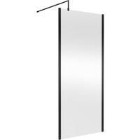 Nuie 760Mm Outer Framed Wetroom Screen With Support Bar black 185.0 H x 90.0 W x 1.4 D cm