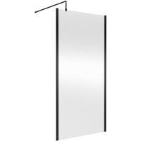 Nuie 1000mm Outer Framed Wetroom Screen With Support Bar - Matt Black