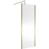 Nuie 800mm Outer Framed Wetroom Screen With Support Bar - Brushed Brass