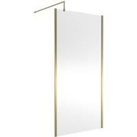 Nuie 1000mm Outer Framed Wetroom Screen With Support Bar - Brushed Brass