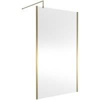 Nuie 1200mm Outer Framed Wetroom Screen With Support Bar - Brushed Brass