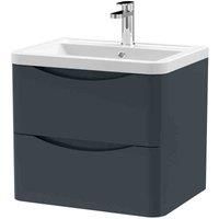 Nuie Lunar WH 2-Drawer Vanity Unit & Ceramic Basin 600mm - Satin Anthracite