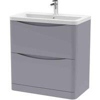 nuie 800mm Floor Standing 2 Drawer Vanity & Ceramic Basin - Satin Grey