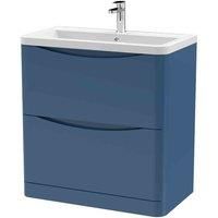 nuie 800mm Floor Standing 2 Drawer Vanity & Ceramic Basin - Satin Blue