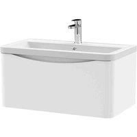 nuie 800mm Wall Hung 1 Drawer Vanity & Ceramic Basin - Satin White