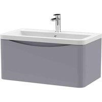 nuie 800mm Wall Hung 1 Drawer Vanity & Ceramic Basin - Satin Grey, Grey