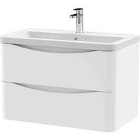 nuie 800mm Wall Hung 2 Drawer Vanity & Ceramic Basin - Satin White