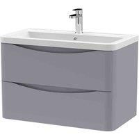 nuie 800mm Wall Hung 2 Drawer Vanity & Ceramic Basin - Satin Grey, Grey
