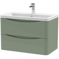 nuie 800mm Wall Hung 2 Drawer Vanity & Ceramic Basin - Satin Green