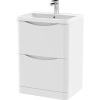 Nuie Lunar FS 2-Drawer Vanity Unit & Polymarble Basin 600mm - Satin White