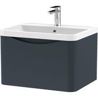 nuie Modern Bathroom Wall Hung 1 Drawer Vanity Unit & Polymarble Basin, 600mm, Soft Black