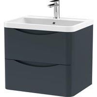 Nuie Lunar WH 2-Drawer Vanity Unit & Polymarble Basin 600mm - Satin Anthracite