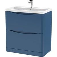 nuie 800mm Floor Standing 2 Drawer Vanity & Polymarble Basin - Satin Blue, Blue