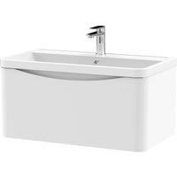 nuie 800mm Wall Hung 1 Drawer Vanity & Polymarble Basin - Satin White, White