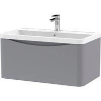 nuie 800mm Wall Hung 1 Drawer Vanity & Polymarble Basin - Satin Grey, Grey