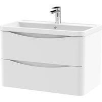 nuie 800mm Wall Hung 2 Drawer Vanity & Polymarble Basin - Satin White, White