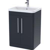 nuie 600mm Floor Standing 2 Door Vanity & Polymarble Basin - Soft Black