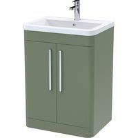 nuie 600mm Floor Standing 2 Door Vanity & Ceramic Basin - Satin Green