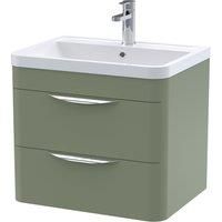nuie 600mm Wall Hung 2 Drawer Vanity & Ceramic Basin - Satin Green, Green