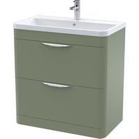 nuie 800mm Floor Standing 2 Drawer Vanity & Ceramic Basin - Satin Green