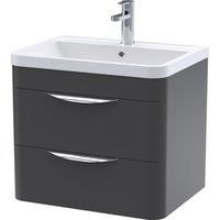 nuie 600mm Wall Hung 2 Drawer Vanity & Ceramic Basin - Soft Black, Black
