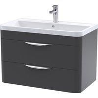 nuie 800mm Wall Hung 2 Drawer Vanity & Ceramic Basin - Soft Black