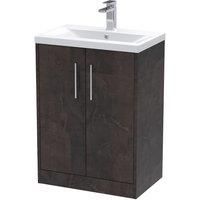 Hudson Reed Juno 600mm Floor Standing 2 Door Vanity & Mid-Edge Basin - Metallic Slate
