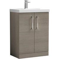 Nuie Arno Floor Standing 2-Door Vanity Unit & Basin-3 600mm Solace Oak Woodgrain