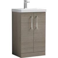 Nuie Arno Floor Standing 2-Door Vanity Unit & Basin-1 500mm Solace Oak Woodgrain