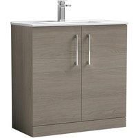 Nuie Arno Floor Standing 2-Door Vanity Unit & Basin-2 800mm Solace Oak Woodgrain