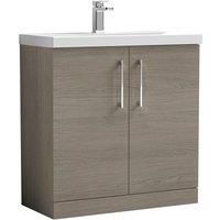 nuie ARN2505D Arno Modern Bathroom Floor Standing 2 Door Vanity Unit with Thin-Edge Ceramic Basin, Solace Oak