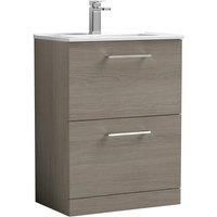 Nuie Arno FS 2-Drawer Vanity Unit & Basin-2 600mm - Solace Oak Woodgrain
