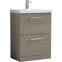 Nuie Arno FS 2-Drawer Vanity Unit & Basin-3 600mm - Solace Oak Woodgrain