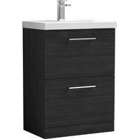 Nuie Arno FS 2-Drawer Vanity Unit & Basin-1 600mm - Charcoal Woodgrain