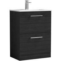 Nuie Arno FS 2-Drawer Vanity Unit & Basin-2 600mm - Charcoal Woodgrain