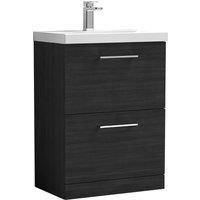 Nuie Arno FS 2-Drawer Vanity Unit & Basin-3 600mm - Charcoal Woodgrain