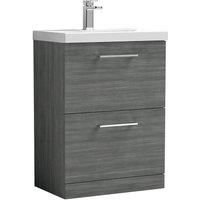 Nuie Arno Anthracite Woodgrain FS 2-Drawer Vanity Unit & Basin-3 - 600mm