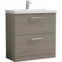Nuie Arno FS 2-Drawer Vanity Unit & Basin-3 800mm - Solace Oak Woodgrain