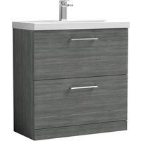 Nuie Arno Anthracite Woodgrain FS 2-Drawer Vanity Unit & Basin-3 - 800mm